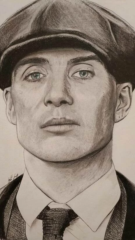 Realistic male character portrait drawing by student Daniel